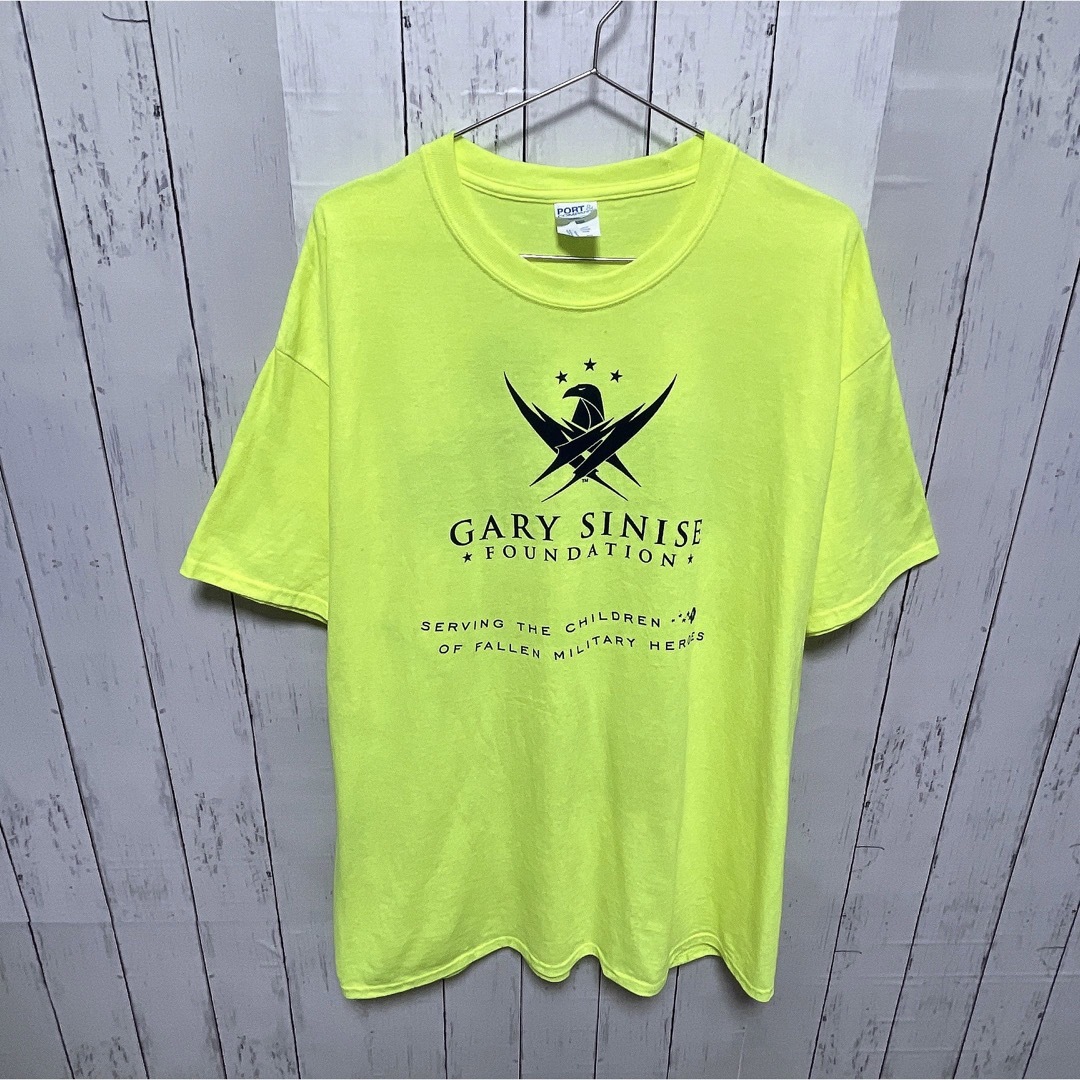 USA古着　Tシャツ　XL　イエロー　蛍光色　プリント　Gary Sinise メンズのトップス(Tシャツ/カットソー(半袖/袖なし))の商品写真