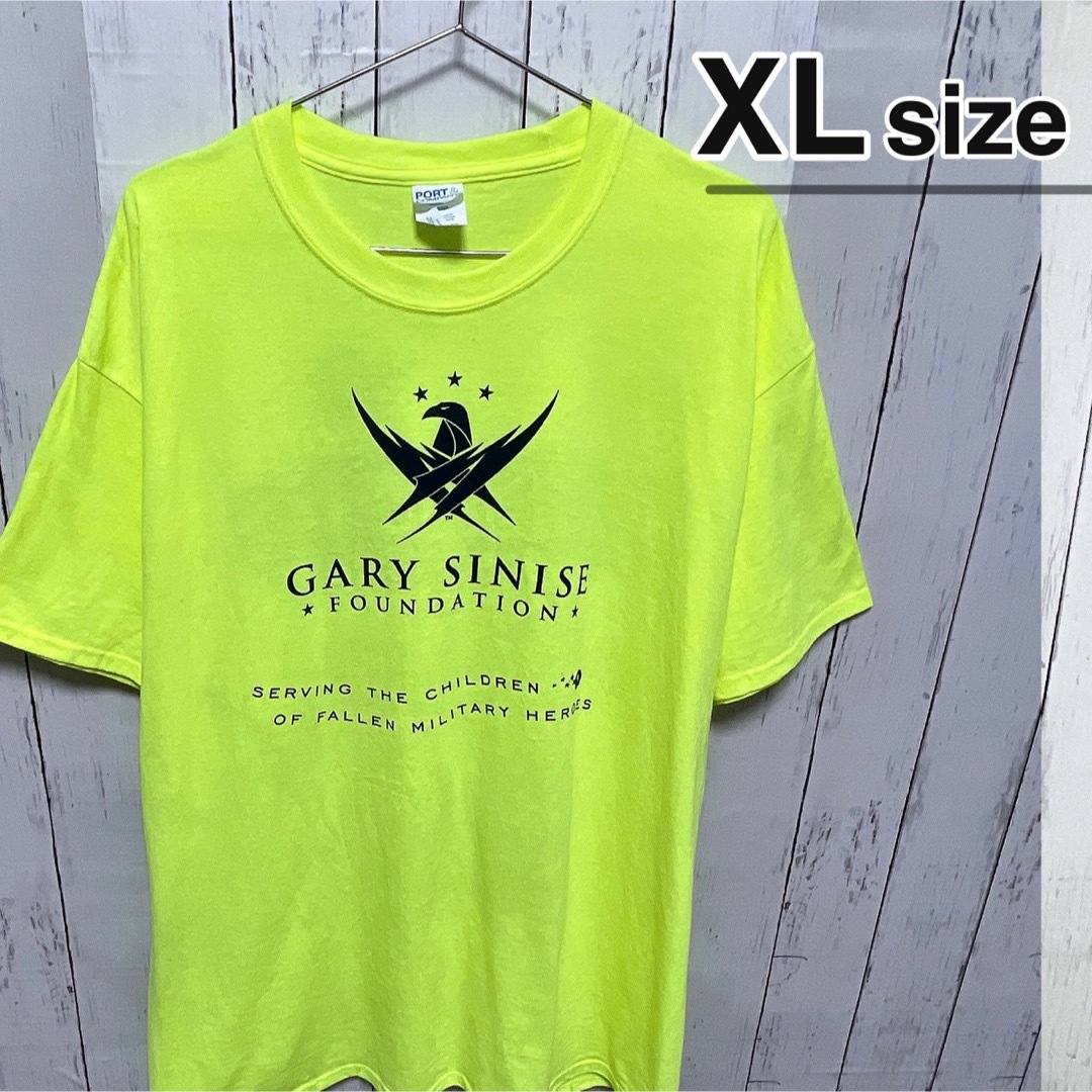 USA古着　Tシャツ　XL　イエロー　蛍光色　プリント　Gary Sinise メンズのトップス(Tシャツ/カットソー(半袖/袖なし))の商品写真