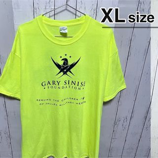 USA古着　Tシャツ　XL　イエロー　蛍光色　プリント　Gary Sinise(Tシャツ/カットソー(半袖/袖なし))