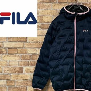 フィラ(FILA)のFILA　フィラ　ダウンジャケット　刺繍ロゴ　ネイビー　パーカー　古着女子　L(ダウンジャケット)