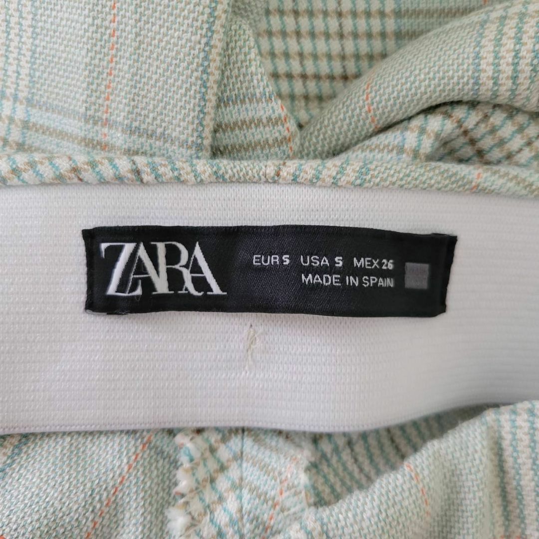 ZARA(ザラ)のZARA ザラ グレンチェック テーパードフレアパンツ グリーン サイズS レディースのパンツ(カジュアルパンツ)の商品写真