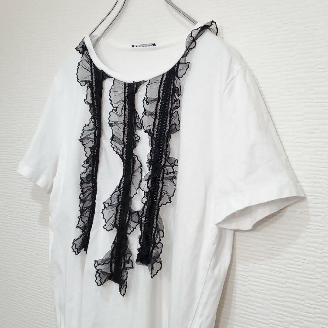 ZARA(ザラ)のZARA ザラ レディース レース フリル カットソー Tシャツ 白 M レディースのトップス(カットソー(半袖/袖なし))の商品写真