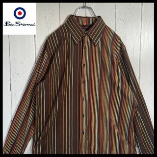 ベンシャーマン(Ben Sherman)のBen Sherman 長袖 コットン シャツ ストライプ柄 ブラウン 古着 L(Tシャツ/カットソー(七分/長袖))