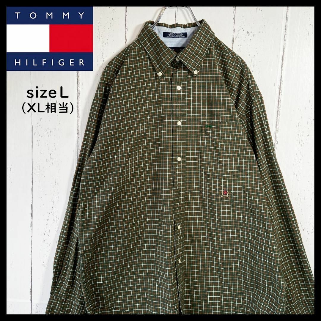 TOMMY HILFIGER(トミーヒルフィガー)のトミーフィルフィガー TOMMY 長袖 シャツ チェック柄 XL相当 グリーン メンズのトップス(Tシャツ/カットソー(七分/長袖))の商品写真