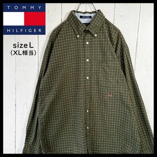 トミーフィルフィガー TOMMY 長袖 シャツ チェック柄 XL相当 グリーン