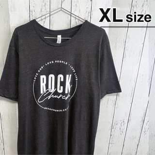 USA古着　Tシャツ　XL　ダークグレー　プリント　ロゴ　ロック　クルーネック(Tシャツ/カットソー(半袖/袖なし))