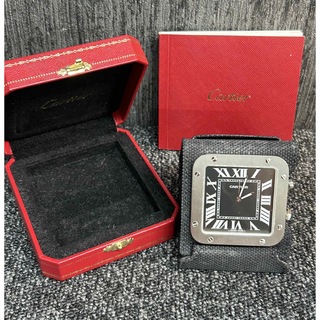 カルティエ(Cartier)のカルティエ サントス レザー トラベルクロック シルバー QZ (腕時計)