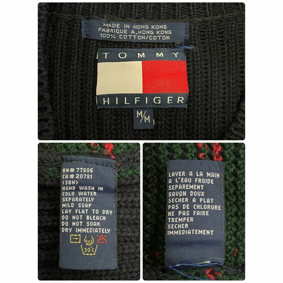 TOMMY HILFIGER(トミーヒルフィガー)のトミーヒルフィガー　90s フラッグタグ　ニット　セーター　ネイビー　チェックM メンズのトップス(ニット/セーター)の商品写真