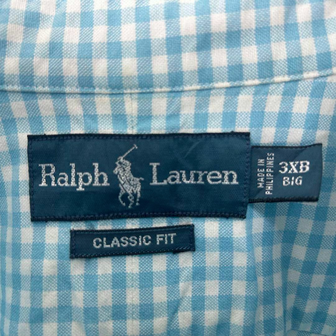 Ralph Lauren(ラルフローレン)のラルフローレン 刺繍ロゴ 半袖 BDシャツ ギムガムチェック 青白 XXXL メンズのトップス(シャツ)の商品写真