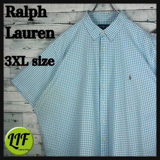 ラルフローレン(Ralph Lauren)のラルフローレン 刺繍ロゴ 半袖 BDシャツ ギムガムチェック 青白 XXXL(シャツ)