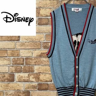 ディズニー(Disney)のディズニー　スポーツ　ヴィンテージ　ニットカーディガン　刺繍ロゴ　ミッキー　M(ベスト)