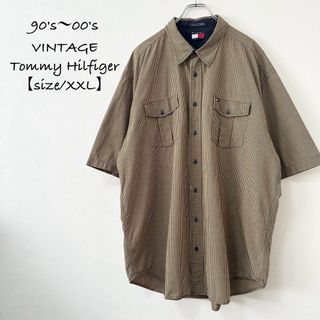 TOMMY HILFIGER - 美品★90s00s★オールドトミーヒルフィガー★半袖チェックシャツ★黄紺★XXL