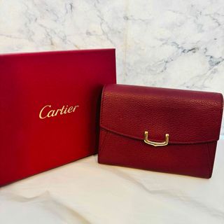 カルティエ(Cartier)の【美品】カルティエ C ドゥ カルティエ コンパクト ２つ折り財布　ボルドー(折り財布)