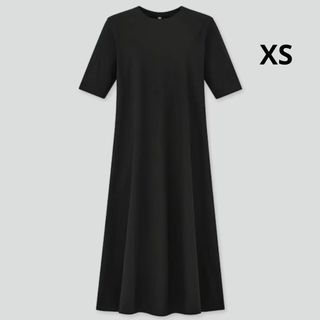 ユニクロ(UNIQLO)の【新品】UNIQLO マーセライズコットンAラインワンピース (ブラック XS)(ひざ丈ワンピース)