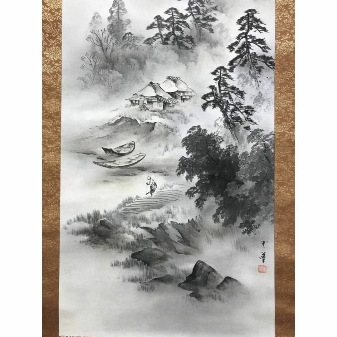 光葉/山水図/漁村図/漁船図/山渓之図/掛軸☆宝船☆AF-94の通販 光葉/山水図/漁村図/漁船図/山渓之図/掛軸☆宝船☆AF-94の通販