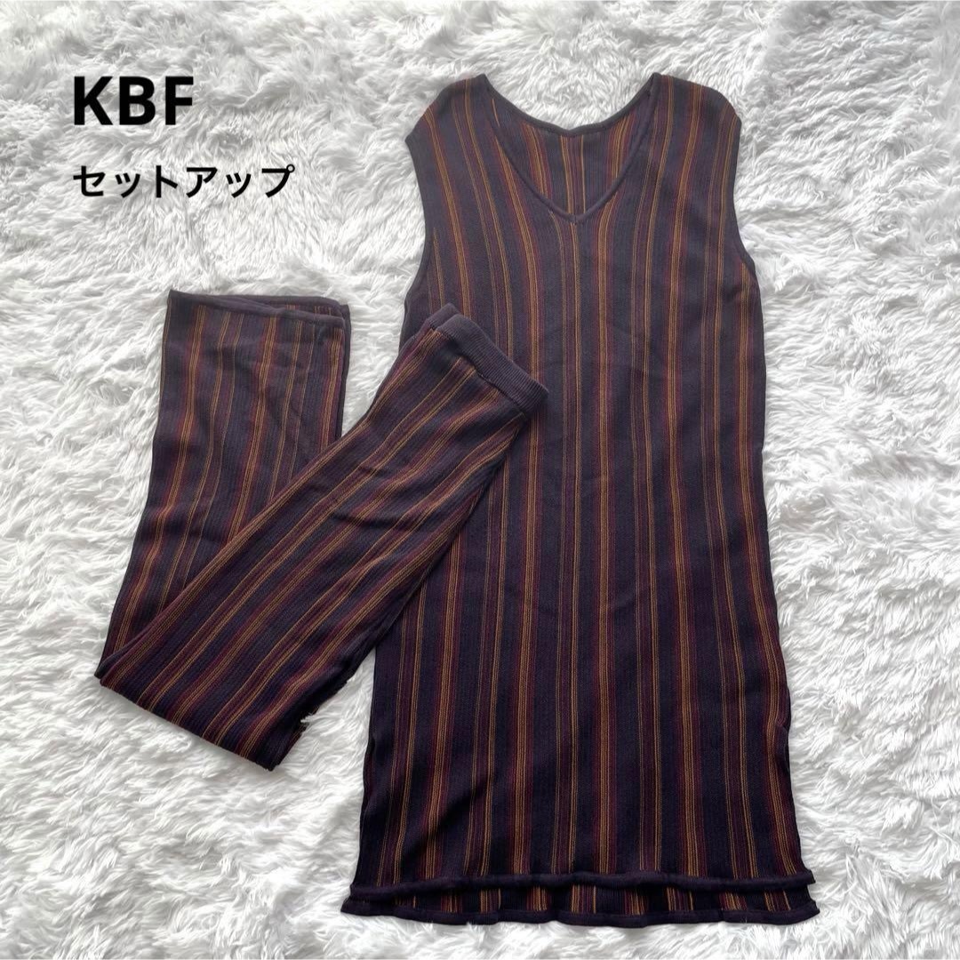 KBF(ケービーエフ)のKBF セットアップ サマーニット ストライプ ワンピース パンツ ノースリーブ レディースのレディース その他(セット/コーデ)の商品写真