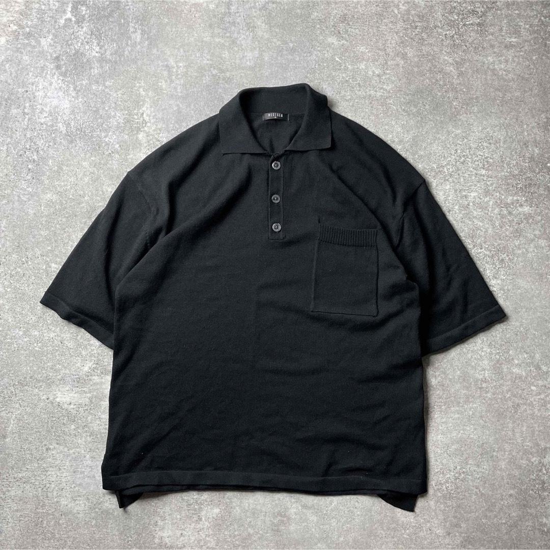 WESTSEA(ウエストシー)のWESTSEA ニットポロ 半袖 ブラック レーヨン Mサイズ 胸ポケ メンズのトップス(ポロシャツ)の商品写真