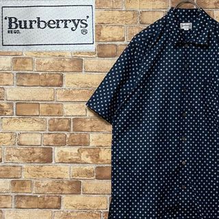 バーバリー(BURBERRY)のバーバリー　半袖シャツ　総柄　ネイビー　ビッグシルエット　刺繍ロゴ　LY(シャツ)