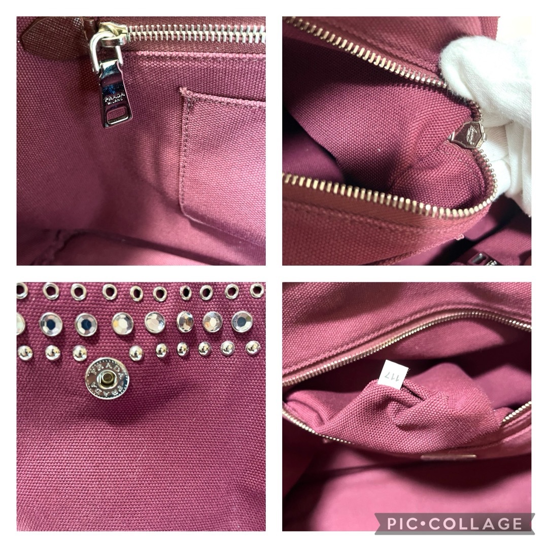 PRADA - 美品 プラダ カナパ スタッズ ビジュー ハンドバッグ PRADA - 美品 プラダ カナパ スタッズ ビジュー ハンドバッグ