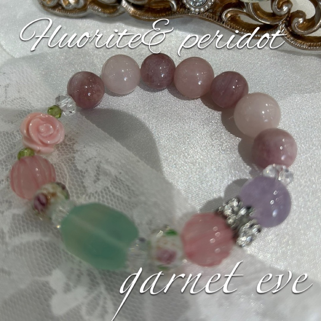 【SALE】 eve♡フローライト♡コンクシェル♡薔薇♡美♡魅力♡癒し♡ブレス✨ レディースのアクセサリー(ブレスレット/バングル)の商品写真