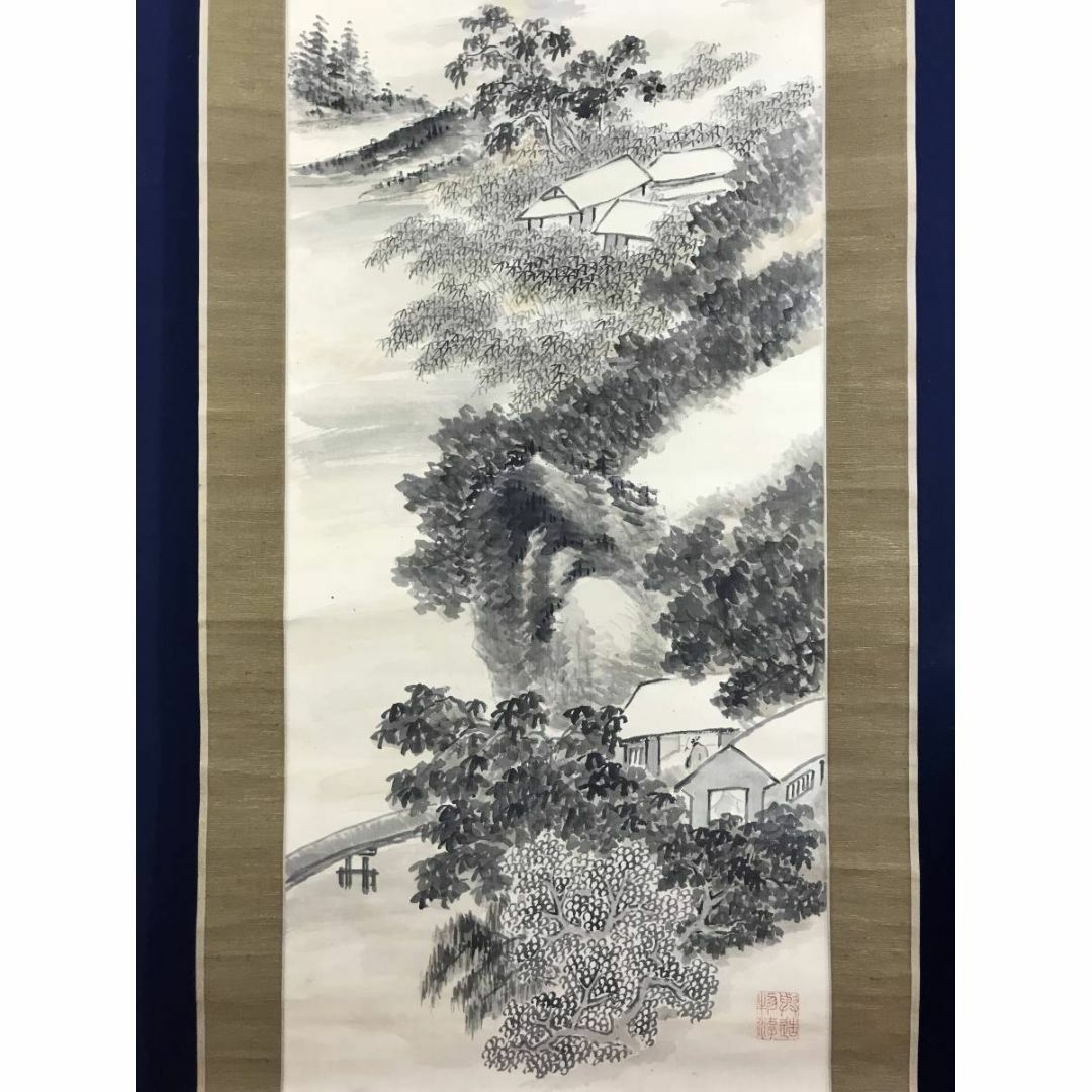 真作/三好藍石/米法山水画賛/山水図/掛軸☆宝船☆AE-405の通販 真作/三好藍石/米法山水画賛/山水図/掛軸☆宝船☆AE-405の通販
