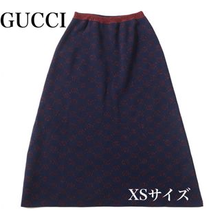 グッチ(Gucci)の最終価格GUCCI グッチ スカート GGモチーフ ウール ネイビー XSサイズ(ロングスカート)