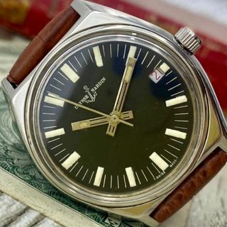 ユリスナルダン(ULYSSE NARDIN)の【レトロなデザイン】ユリスナルダン メンズ腕時計 ブラック デイト 手巻き(腕時計(アナログ))