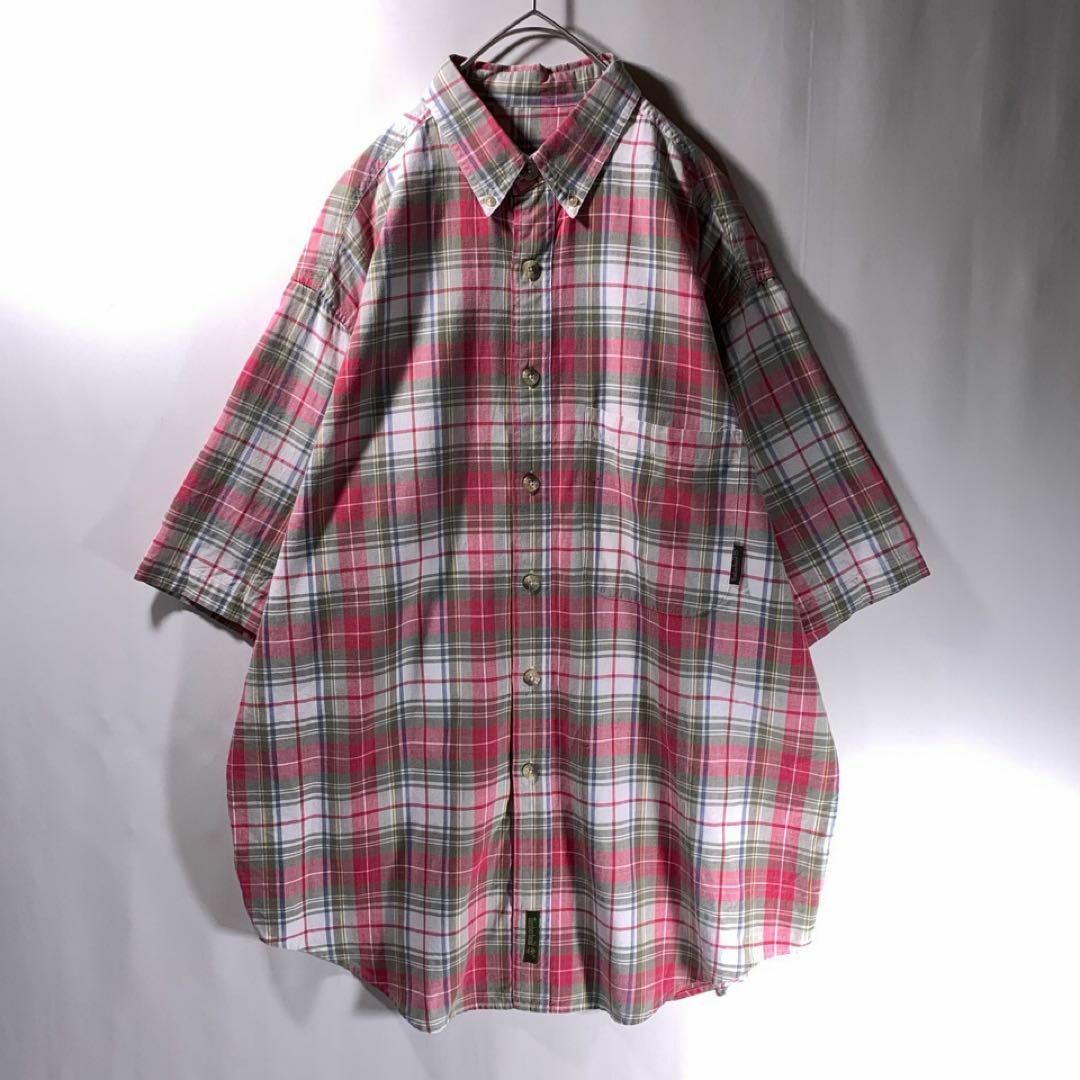 Timberland(ティンバーランド)の90s 古着 Timberland ビッグサイズ チェック BD シャツ 半袖 メンズのトップス(シャツ)の商品写真