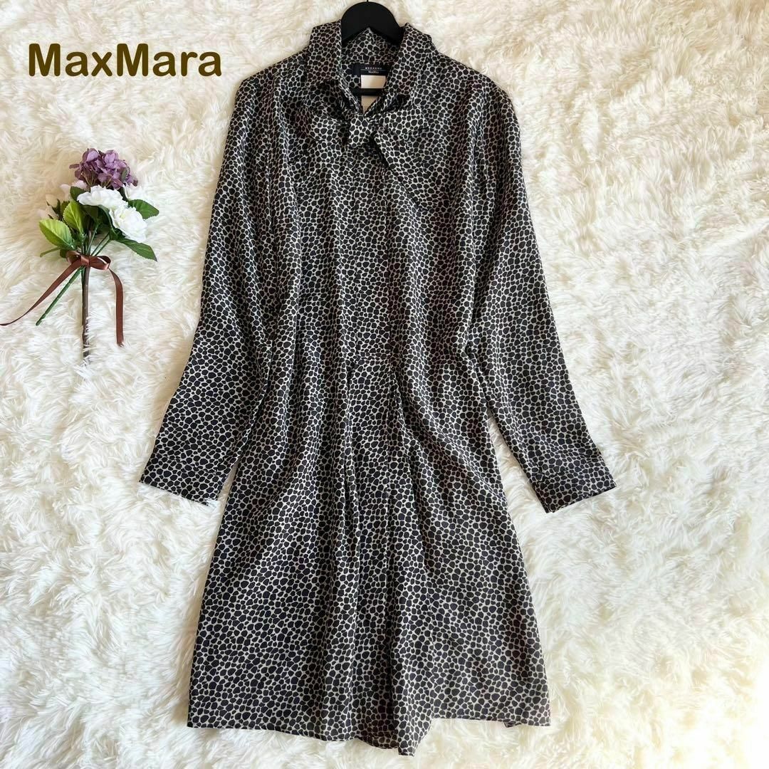 Max Mara(マックスマーラ)の極美品✨マックスマーラ　ワンピース　シルク100% ボウタイ　ロング　黒　L レディースのワンピース(ロングワンピース/マキシワンピース)の商品写真