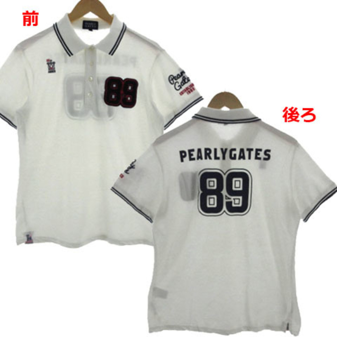 PEARLY GATES(パーリーゲイツ)のパーリーゲイツ ポロシャツ ワッペン ロゴ刺繍 バックロゴプリント 白 6 スポーツ/アウトドアのゴルフ(ウエア)の商品写真