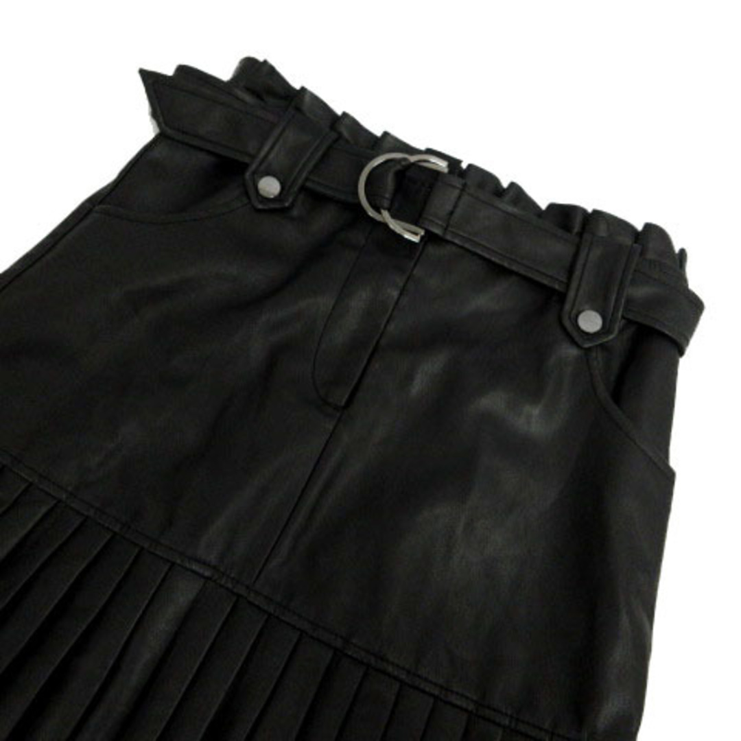 ZARA(ザラ)のZARA スカート 台形 裾プリーツ フェイクレザー ひざ丈 ベルト付き 黒 S レディースのスカート(ひざ丈スカート)の商品写真