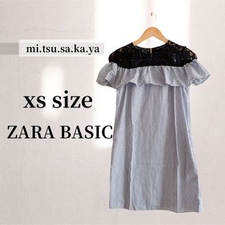 ザラ(ZARA)のZARABASIC　ザラベーシック　ミニワンピース　XS　フリル×レースワンピ(ミニワンピース)