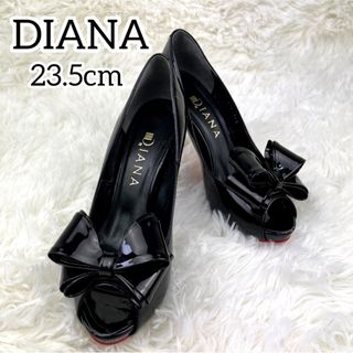 ダイアナ(DIANA)の極美品✨ダイアナ　エナメル　リボン　パンプス　ヒール　オープントゥ 23.5cm(ハイヒール/パンプス)