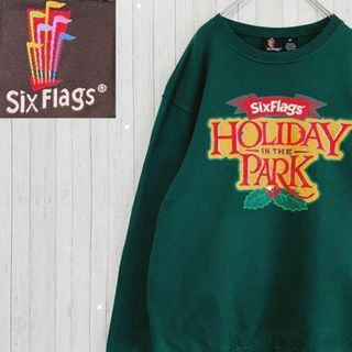 SixFlags トレーナー　スウェット　グリーン　ビッグプリント　緑　M(スウェット)