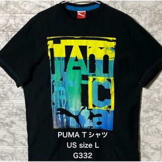 プーマ(PUMA)のアメリカ古着 PUMAブラックTシャツ カラフルプリント Lsize(Tシャツ/カットソー(半袖/袖なし))