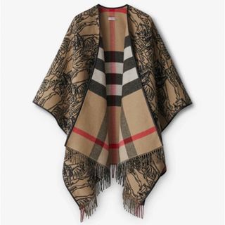 バーバリー(BURBERRY)のリバーシブル EKD チェック ウールケープ(ポンチョ)