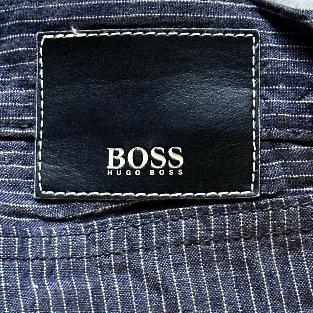 HUGO BOSS(ヒューゴボス)のヒューゴボス W36 リネンパンツ ストライプパンツ ブルー v94 メンズのパンツ(その他)の商品写真