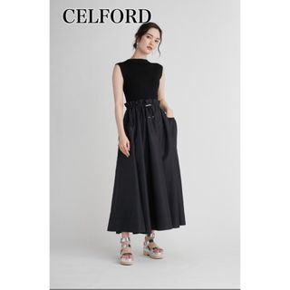 セルフォード(CELFORD)のCELFORD ニットドッキングドロストワンピース ブラック 36サイズ(ロングワンピース/マキシワンピース)