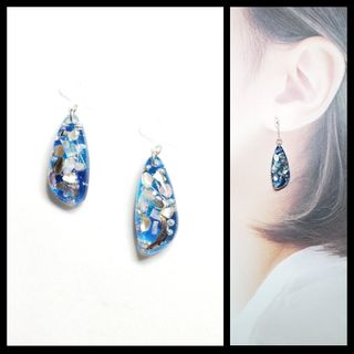 No.1326-A　シェルフレーク☆ピアス・イヤリング(ネイビー/ブルー)(ピアス)