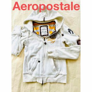 エアロポステール(AEROPOSTALE)のエアロポステール　フーデットパーカー　アイボリー　M 総裏　米購入　ワッペン(パーカー)