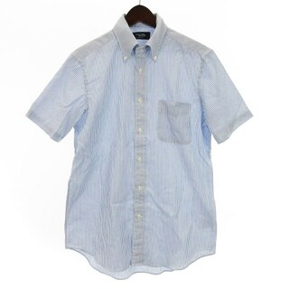 メーカーズシャツ 鎌倉 ストライプ ボタンダウン シャツ 半袖 ブルー M(シャツ)