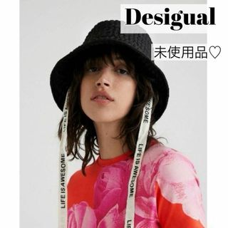 デシグアル(DESIGUAL)の【未使用品】Desigual デシグアル 黒 リボン バケットハット ブラック(ハット)