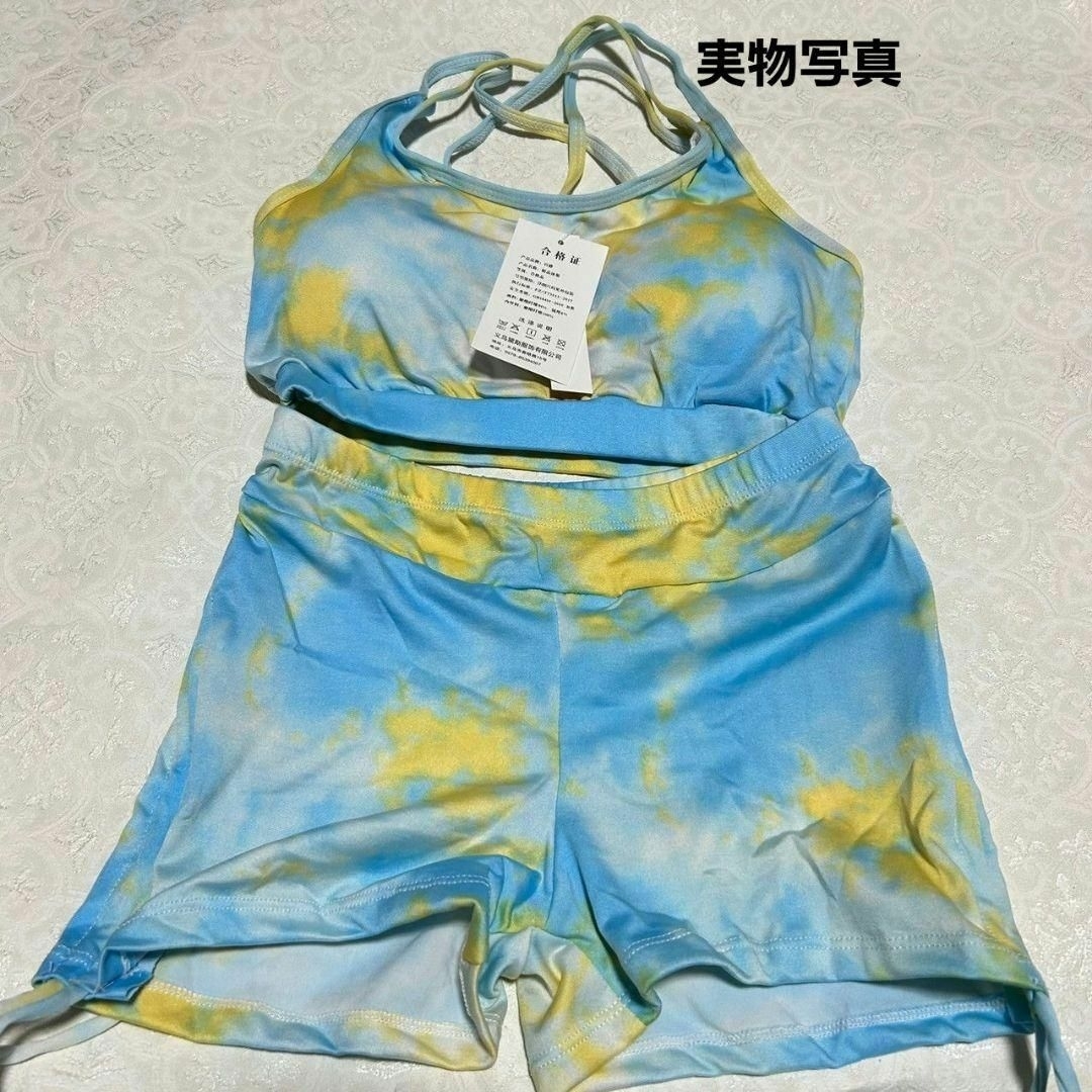 3点セット タンキニ ビキニ ショートパンツ Tシャツ マーブル ブルー M レディースの水着/浴衣(水着)の商品写真