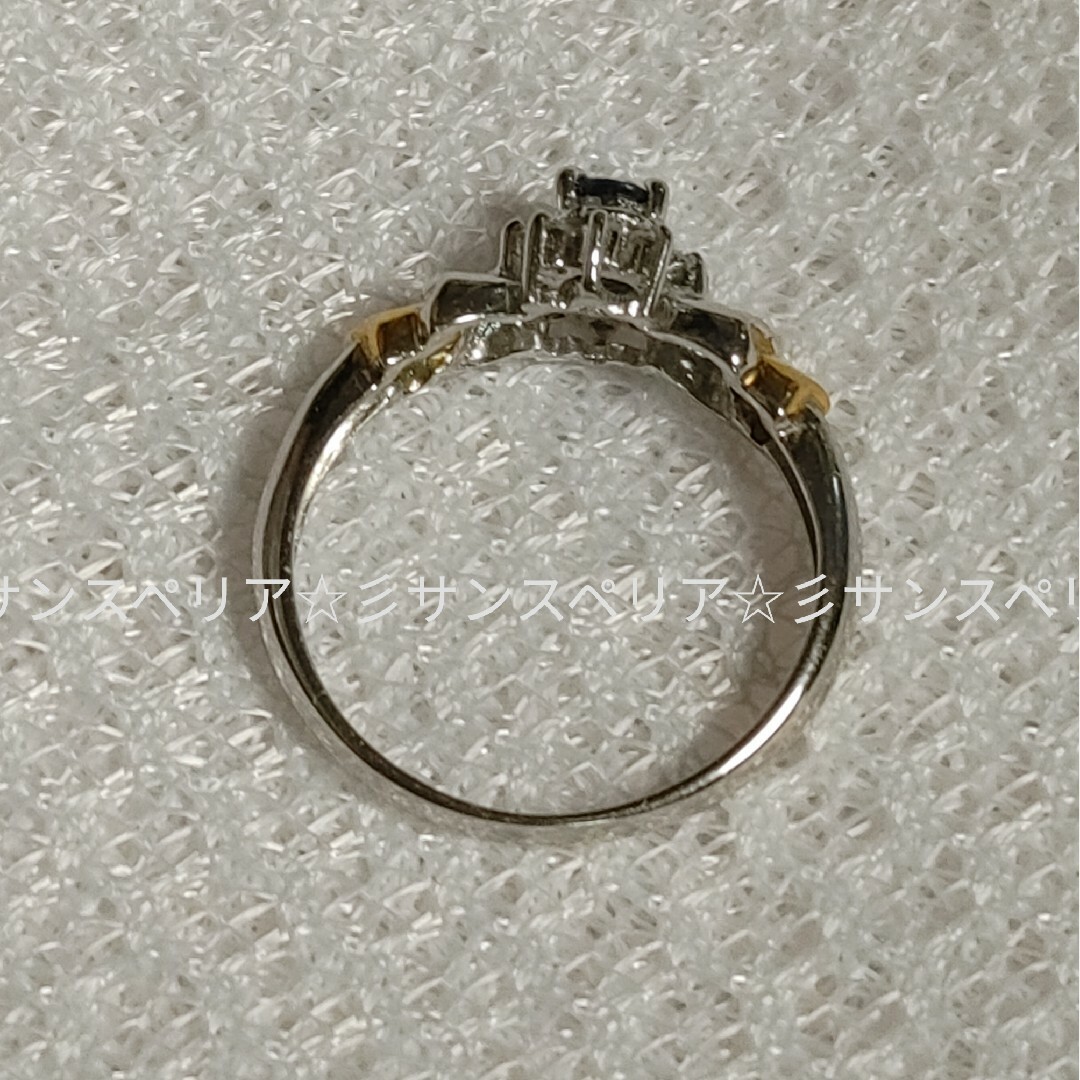 Pt900 &K18 サファイアとダイヤモンドのフラワーリボンリング レディースのアクセサリー(リング(指輪))の商品写真