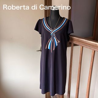 ロベルタディカメリーノ(ROBERTA DI CAMERINO)の難あり Roberta di Camerino 大きなリボンのプリントワンピース(ひざ丈ワンピース)