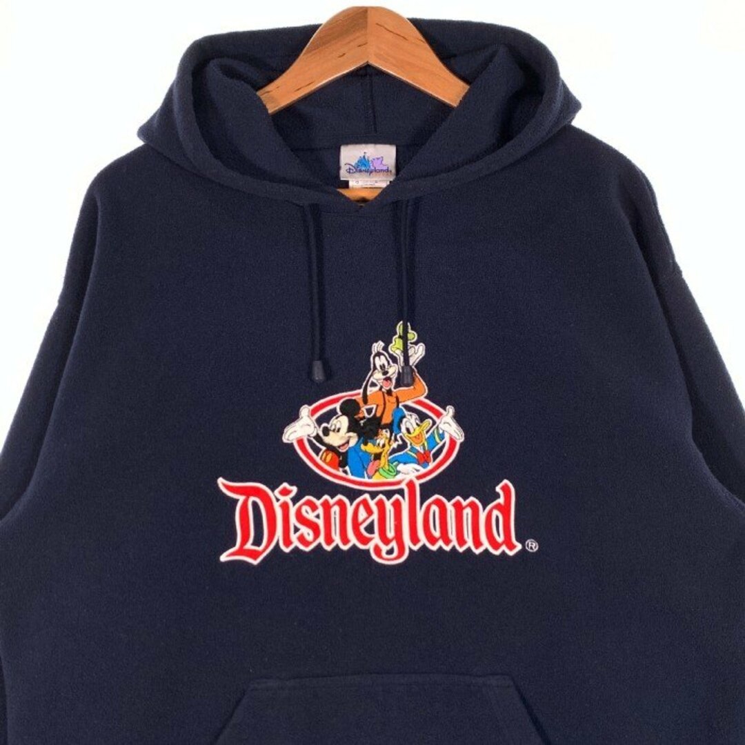 Disney(ディズニー)のDisney ディズニー 刺繡 プルオーバーフリースパーカー ネイビー Size L メンズのトップス(パーカー)の商品写真