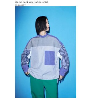 ナゴンスタンス(nagonstans)のnagonstans   stand-neck mix-fabric shirt(シャツ/ブラウス(長袖/七分))