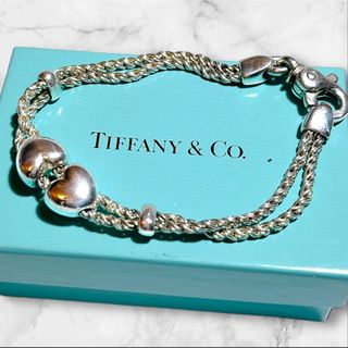 Tiffany & Co. - 【美品】TIFFANY   ダブルロープハートブレスレット シルバー 刻印あり