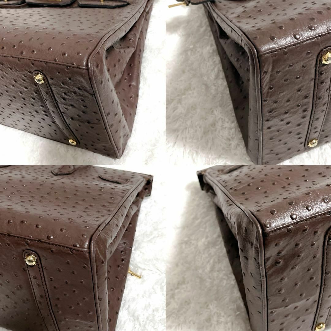 VINTAGE(ヴィンテージ)の高級✨ハンドバッグ　オーストリッチ　ゴールド金具　鍵　イタリア製　ブラウン レディースのバッグ(ハンドバッグ)の商品写真