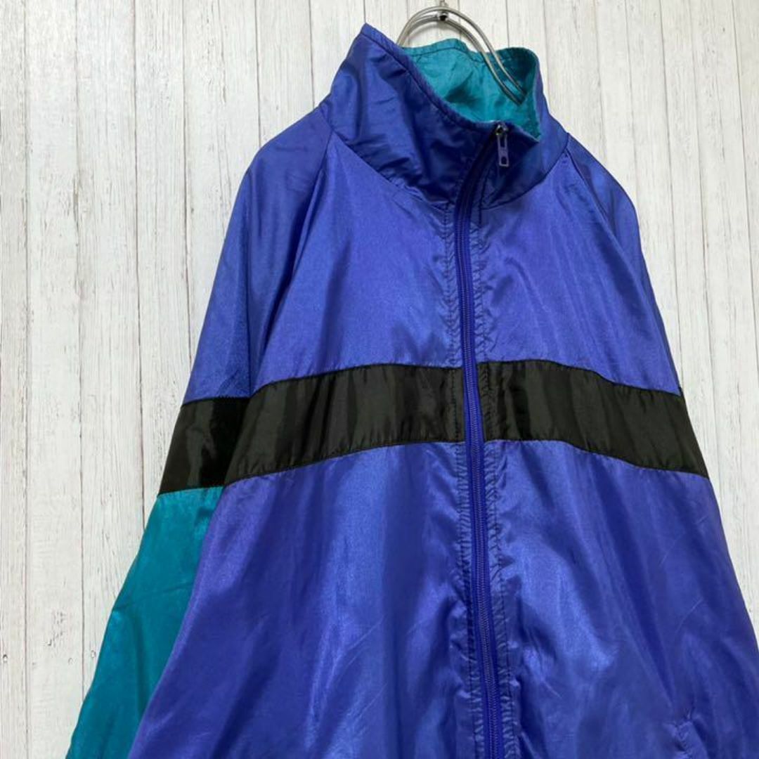 ナイロンジャケット　マルチカラー　ビッグサイズ　ジップアップ　ブルー　ラグラン メンズのジャケット/アウター(ナイロンジャケット)の商品写真